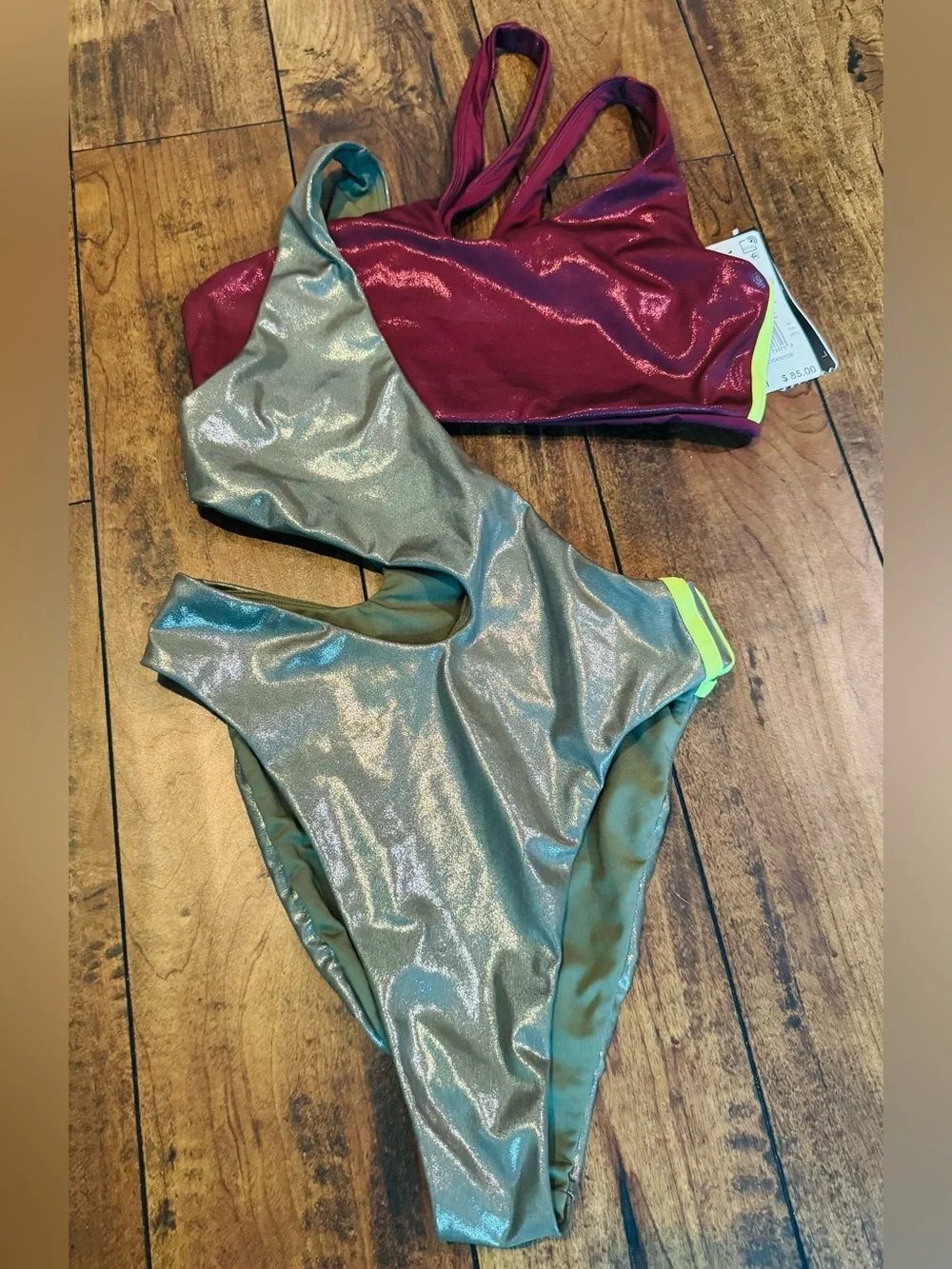 NWT SOLDOUT Adidas Ivy Park Beyoncé Metallic Asymmetric Cutout Swimsuit, US M - Picture 7 of 8